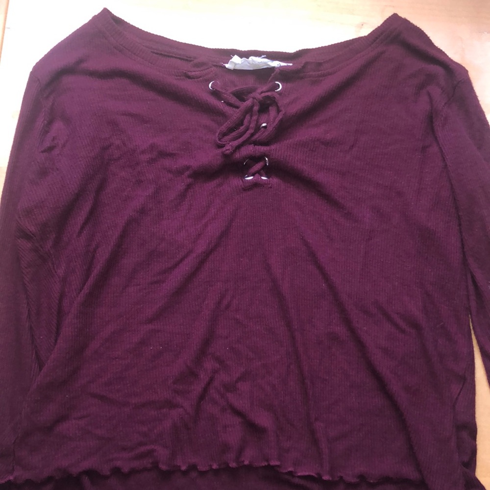 Long sleeve burgundy ruffle shirt